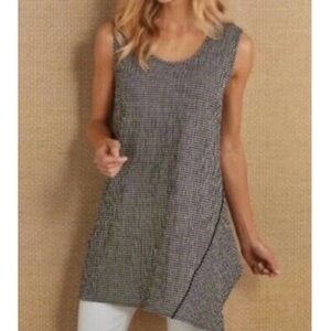 Soft Surroundings Med Gala Gingham Asymmetrical Sleeveless Tunic Top Black White